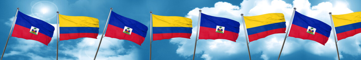 Haiti flag with Colombia flag, 3D rendering