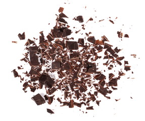 Chopped chocolate isolated on white