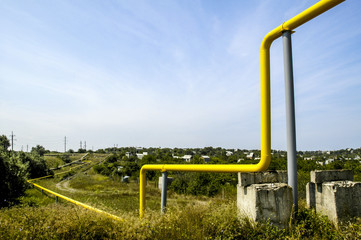 Fototapeta na wymiar Crimea, Scolkine, yellow gas pipes, Ukraine
