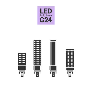 LED light bulbs with G24 base, vector silhouette icon set on white background