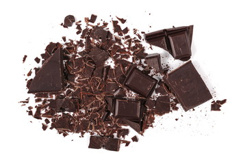 Chopped chocolate isolated on white