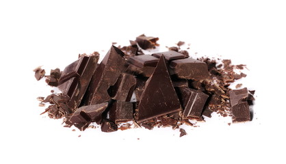 Chopped chocolate isolated on white