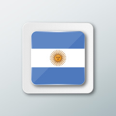 Square button with the national flag of Argentina with the reflection of light. Icon with the main symbol of the country.