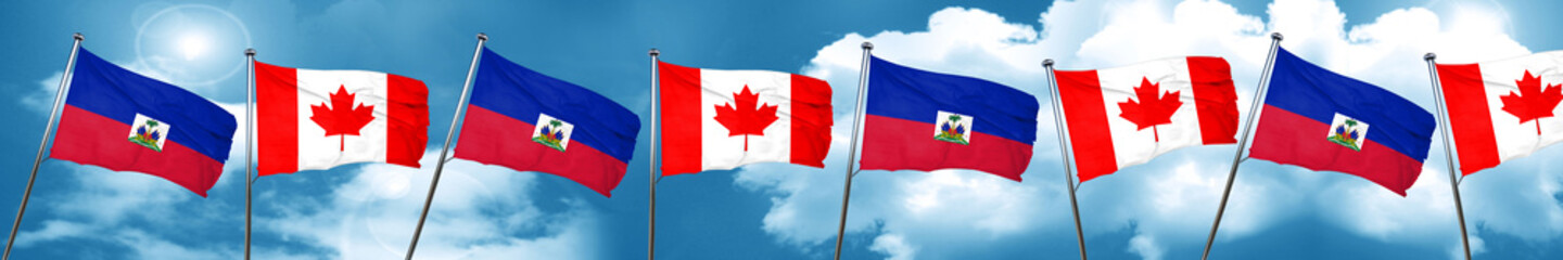 Fototapeta na wymiar Haiti flag with Canada flag, 3D rendering