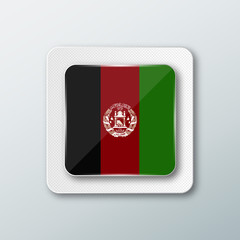 Square button with the national flag of Afghanistan with the reflection of light. Icon with the main symbol of the country.