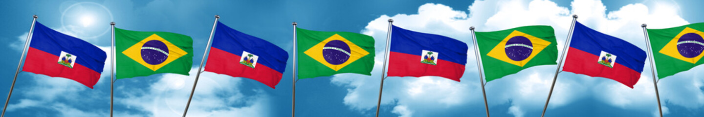 Haiti flag with Brazil flag, 3D rendering