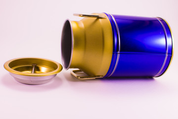 Blue and gold package with nothing inside.