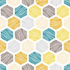 Seamless honeycomb pattern with hand drawn textures. - 135797176