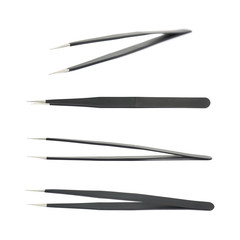 Black tweezers tool isolated