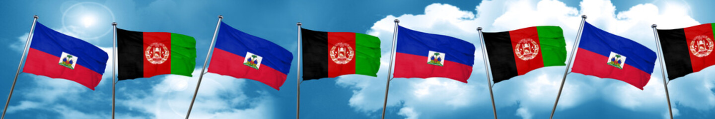 Fototapeta na wymiar Haiti flag with afghanistan flag, 3D rendering