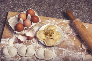 Making pierogis - dumplings