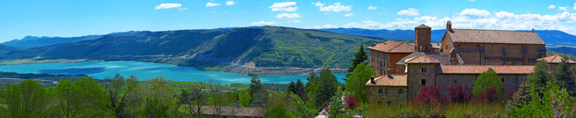 Monastery of Leyre and Yesa lake in Spain