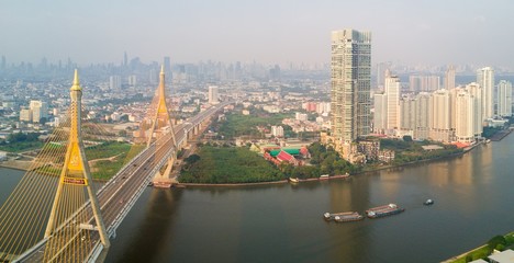 Bangkok Bhumibol bridge aerial view
