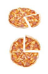 Fototapeta na wymiar Hawaiian pizza composition isolated