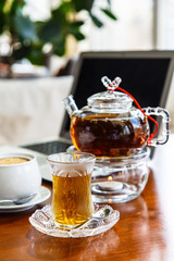 The Azerbaijan cuisine. Traditional tea in special cups of glass