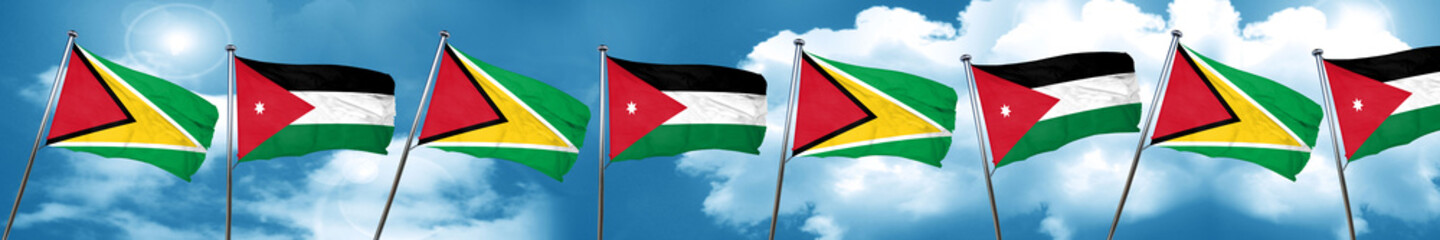 Guyana flag with Jordan flag, 3D rendering