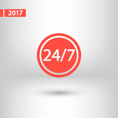 24 hours a day and 7 days a week icon, vector illustration. Flat design style 