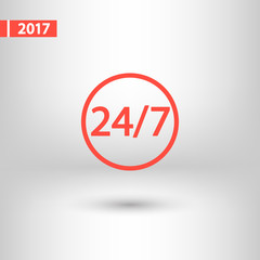24 hours a day and 7 days a week icon, vector illustration. Flat design style 