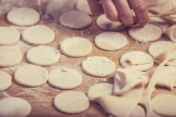 Making pierogis - dumplings