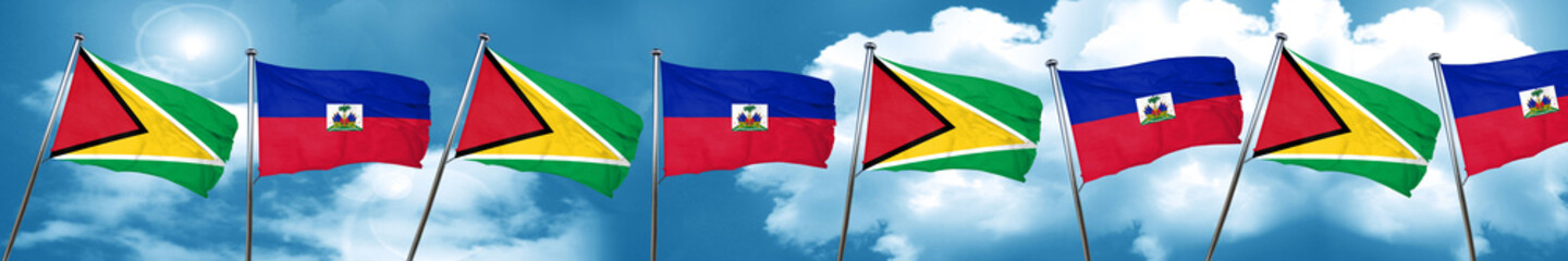 Guyana flag with Haiti flag, 3D rendering