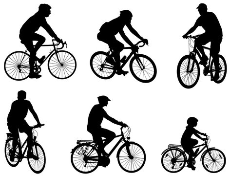 bicyclists silhouettes set - vector