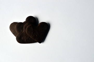 Homemade dark chocolate heart shaped cookies