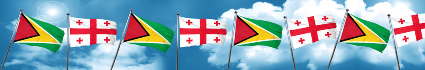Guyana flag with Georgia flag, 3D rendering