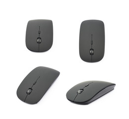 Black wireless computer mouse isolated
