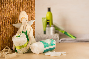 Tilda Doll with cotton buds/bathroom interior