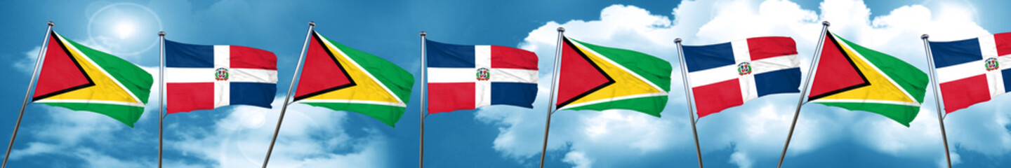 Guyana flag with Dominican Republic flag, 3D rendering