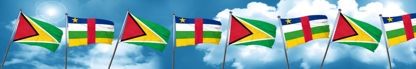 Guyana flag with Central African Republic flag, 3D rendering