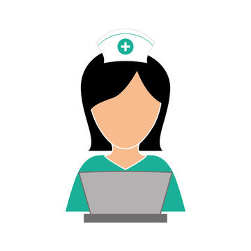 nurse in computer icon image, vector illustration design