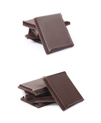 Pile of chocolate bar pieces isolated