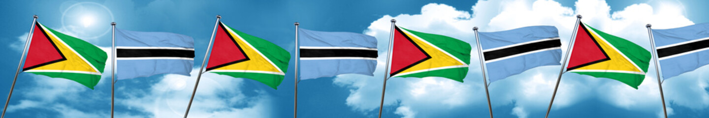 Guyana flag with Botswana flag, 3D rendering