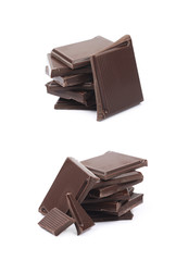 Pile of chocolate bar pieces isolated
