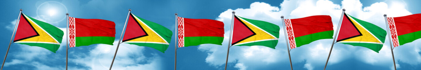 Guyana flag with Belarus flag, 3D rendering