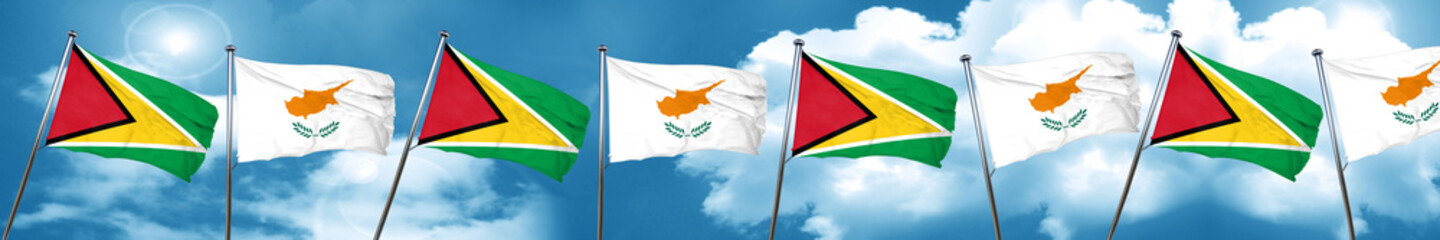 Guyana flag with Cyprus flag, 3D rendering