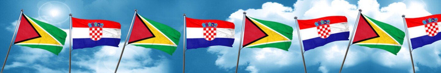 Guyana flag with Croatia flag, 3D rendering