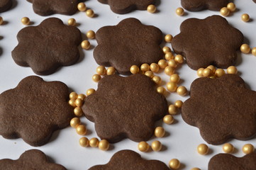 Homemade dark chocolate flower shaped cookies