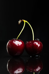 Two juicy fresh wet cherries