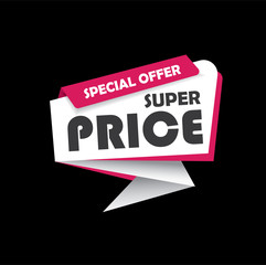Promotional super price bubble banner in white and blue colors