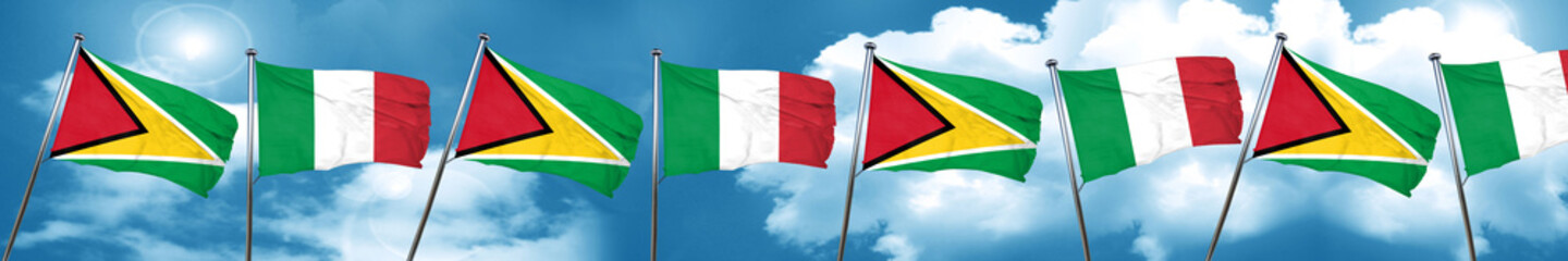Guyana flag with Italy flag, 3D rendering