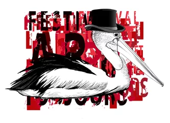 Poster Pelican with top hat and monocle © Isaxar