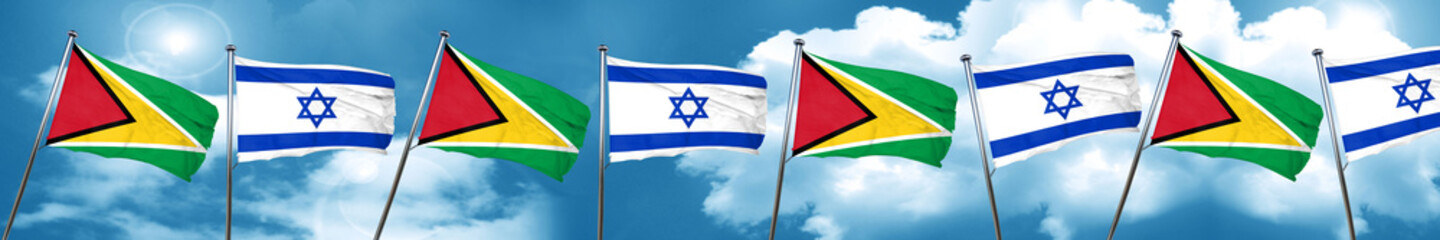 Guyana flag with Israel flag, 3D rendering