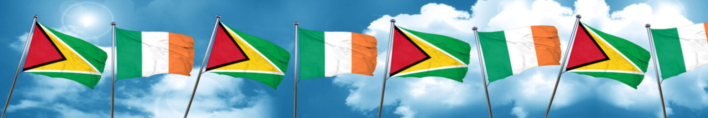 Guyana flag with Ireland flag, 3D rendering