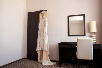 Wedding dress in fitting room