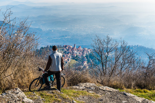 Landscape from above of the small village Sacro Monte of Varese also called Santa Maria del Monte, in 2003 entered from UNESCO in list of World Heritage, Varese, Italy 