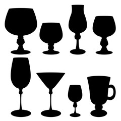 Set of wine glasses black silhouette. Vector illustration.
