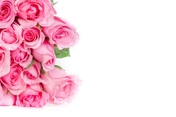  a bouquet sweet pink roses  petal on white background , romance