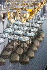 glasses of white sparkling wine champagne lot of close-up